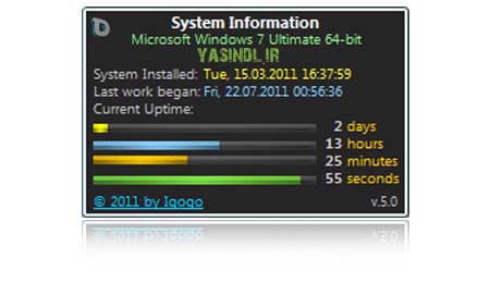 System Uptime Full Plus yasindl ir گدجت نمایش مدت فعالیت کامپیوتر System Uptime Full Plus 5.1