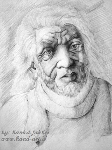 طراحی با مداد سیاه از صورت پیرمرد-تخیلی
