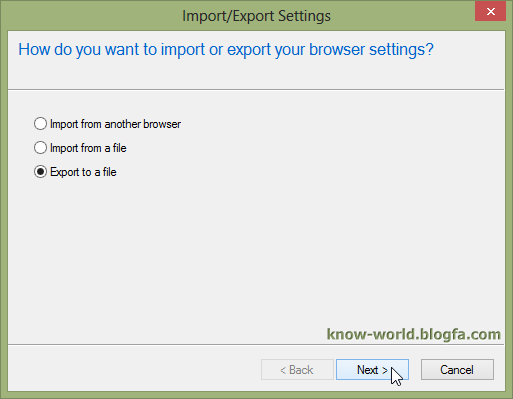 Export bookmark ie