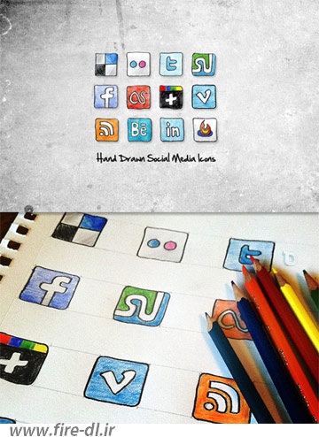 Sketched مجموعه 12 آیکون زیبا با طرح نقاشی Sketched Social Media