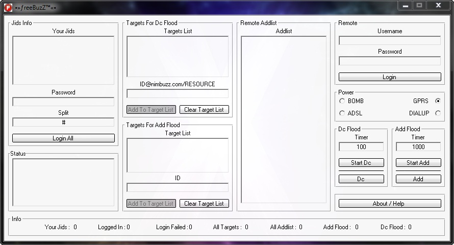 FreeBuzZ Dc And Add Bomber V 1.0 Coded By xcal!b@nimbuzz.com Addcscn1
