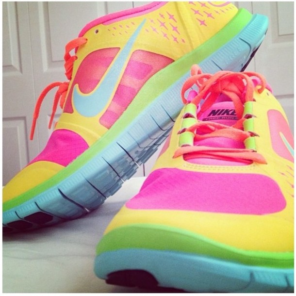 bright colored running shoes