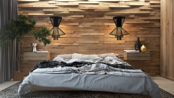 چوب کاری و طرح های زیبا روی دیوار اتاق خواب